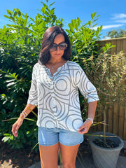 Grey Geometric Swirl Print Top Zoe