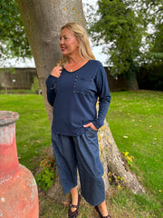 Navy Stud Pocket Top Serena