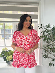 Red Leopard Lace Detail Top Haisley