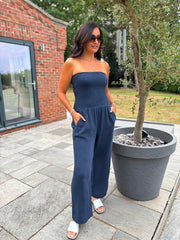 Navy Bubble Cotton Bandeau Jumpsuit