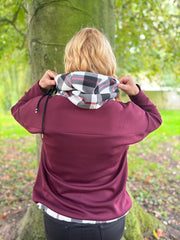 Wine Checked Trim Sweat Top Iris