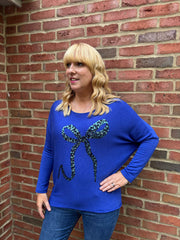 Royal Blue Sequin Bow Soft Knit Zoe