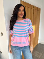 Pink Short Sleeve Stripe Jumper Adele