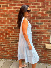 Blue Bubble Cotton Fringed Tier Dress Amanda