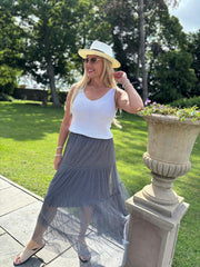 Charcoal Tiered Mesh Tulle Skirt