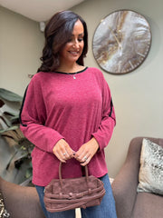 Wine Diamante Trim Knit Orla