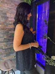 Black Lace Trim Diamante Vest Amber