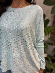 Mint Foil Hearts Knit Denise