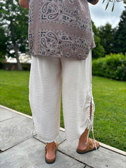 Stone Ruched Drawstring Wide Leg Trousers