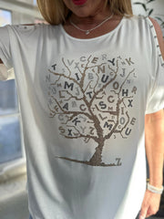 White Alphabet Tree Stud Top Alina