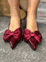 Wine Kitten Heel Bow Shoes