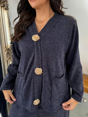 Navy Knitted Top and Trouser Set Evie