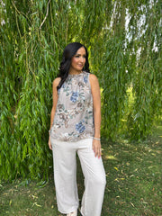 Mocha Floral Sleeveless Top Tiana