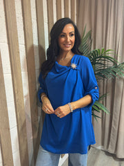 Royal Blue Gathered Cowl Neck Top Harper