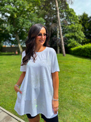 White Diamante Burst Tunic Halle