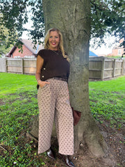 Mocha Polka Dot Wide Leg Trousers