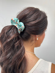 Teal Floral Scrunchie