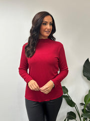 Wine Ribbed Flute Neck Top Charlotte