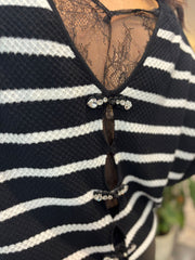 Black Striped Back Button Knit Elise