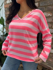 Baby Pink Striped V Neck Sweater Ezra