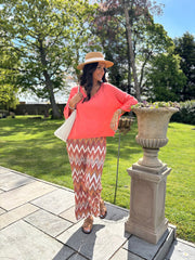 Rust Zig Zag Wide Leg Trousers
