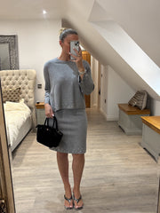 Grey Stud Detail Two Piece Skirt Set Wilma