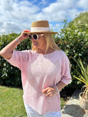 Pink Pointelle Open Knit Kyra