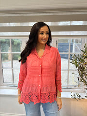 Coral Crochet Detail Shirt Jacket Jenny