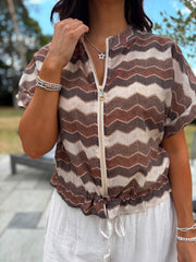 Chocolate Zig Zag Short Sleeve Bomber Angie