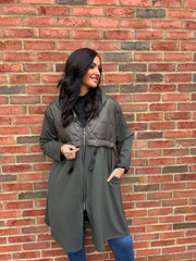 Khaki Half Quilted Sweat Jacket Lois