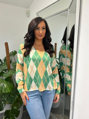 Green Argyle Knit Top Georgia