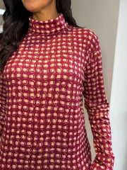 Wine Block Print Super Soft Roll Neck