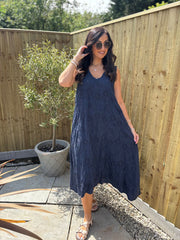 Navy Embroidered Daisy Pattern Dress Tracy