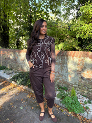 Chocolate Boucle Swirl Pattern Waistcoat Flo