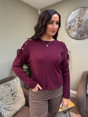 Wine Lace Up Sleeve Knit Aubrey