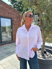 Pink Embroidered Stripe Shirt Fiona