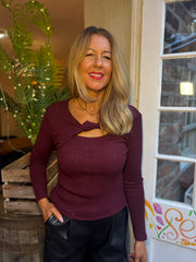 Wine Twist Front Ribbed Top Emma