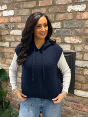 Navy Sleeveless Knitted Hoodie Sherida