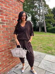Chocolate Mesh Detail Barrel Leg Trousers Parker