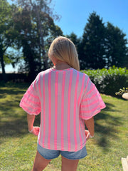 Pink Puff Sleeve Striped Top Erin