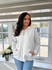 Grey Luxe Gold Charm Zip Hoodie Demi