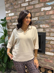 Stone Relaxed Collared Knit Abbie