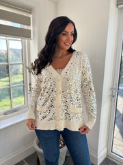Antique Cream Sequin Sparkle Cardi Gemma