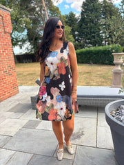 Black Brushed Floral Pattern Dress Valentina