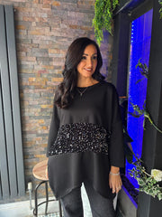 Black Sequin Panel Sweat Top Mandy