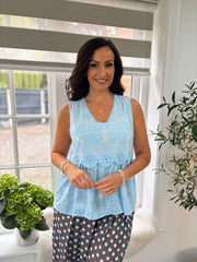 Blue Embroidered Floral Vest Piper