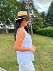 White Floral Lace Hem Vest Dina