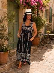 Black Embroidery Belted Dress Kristina