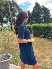 Navy Collared Towelling Dress Natasha