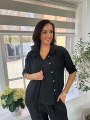 Black Textured Drawstring Jacket Kaylee